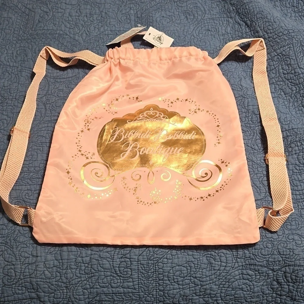 Bibbidi Bobbidi Boutique Pink and Gold Drawstring Backpack NEW